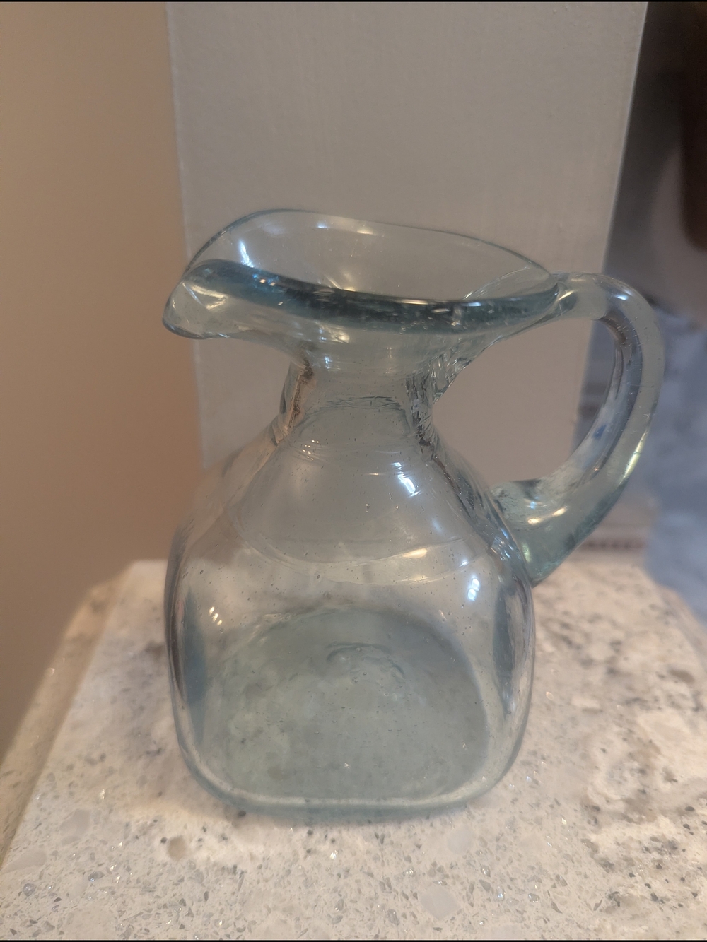 Hand Blown Mexican Bubble Glass Pitcher Aqua Green 5”Tall